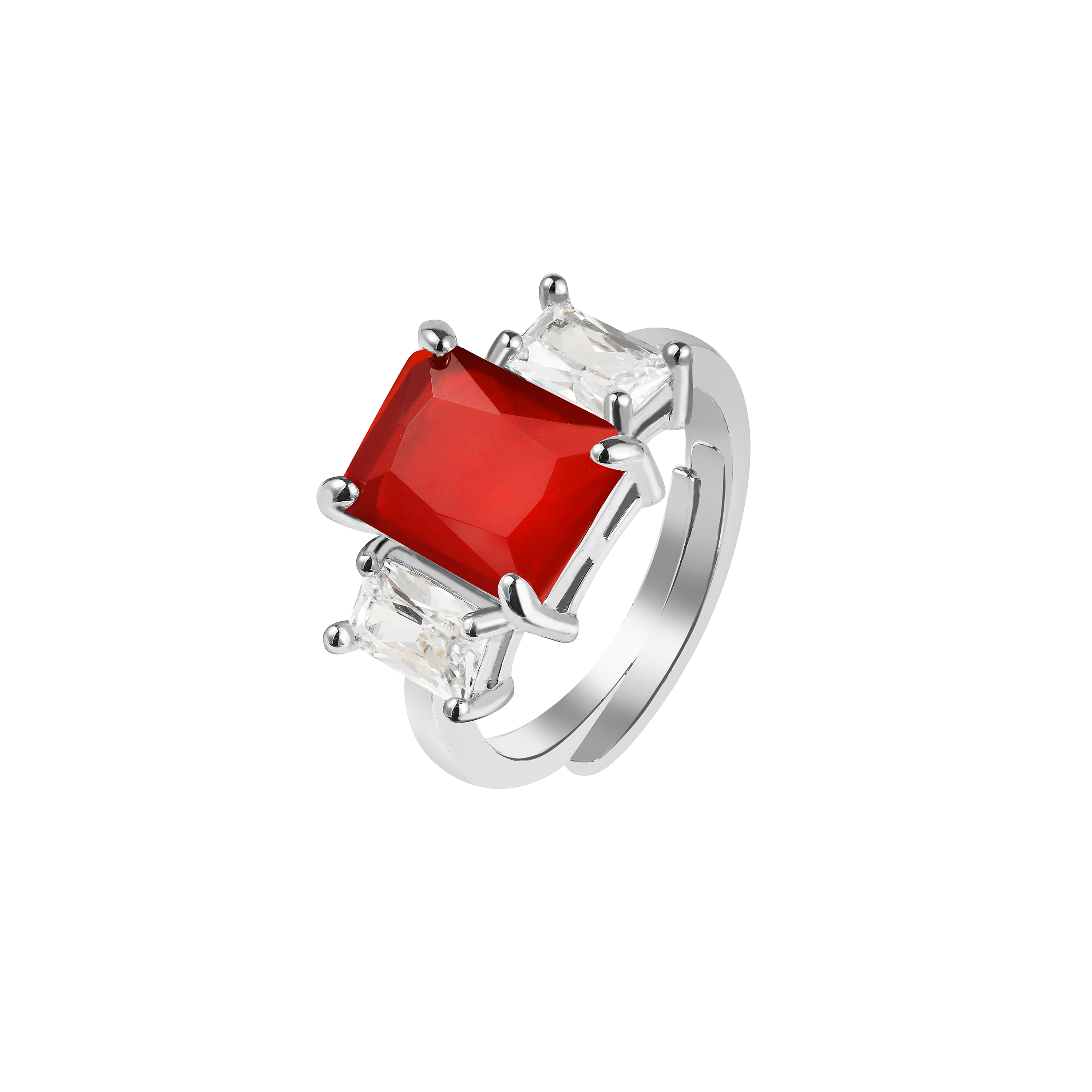 Безразмерное кольцо BIJOU с ярко-красным цирконом багет (фото 1)