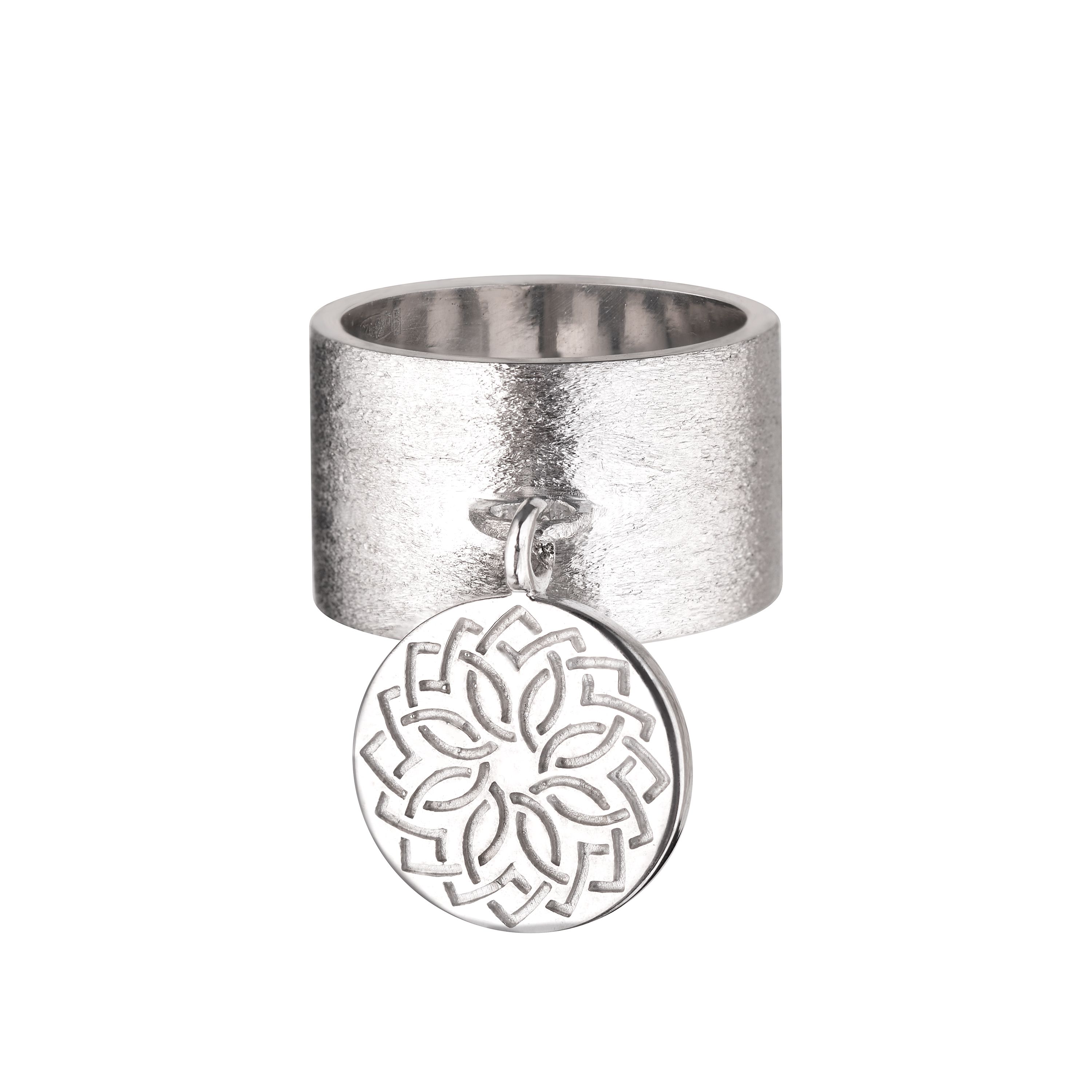 Безразмерное кольцо LUSIN "ARPI" с подвесным элементом, серебро (фото 1)